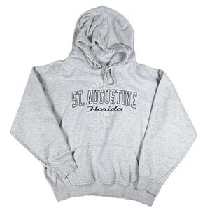 US Apparel Hoodie Mens Medium Gray St Augustine Florida Graphic Fleece Pullover